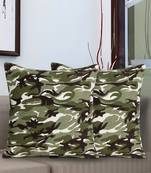 Mezposh Nomad Green & Multi Cotton Canvas Camouflage Print Cushion Cover (16"x16") (Set of 2)