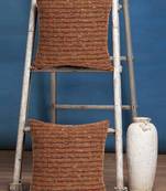 Mezposh Motley Rust & Orange Wool Acrylic Striped Textured Cushion Cover (16"x16") (Set of 2)