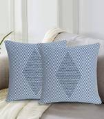Mezposh Indigo Blue & White Polycotton Jacquard Embellished Cushion Cover (16"x16") (Set of 2)