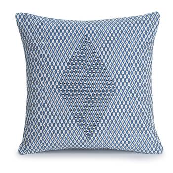 Mezposh Indigo Blue & White Polycotton Jacquard Embellished Cushion Cover (16"x16") (Set of 2) 2