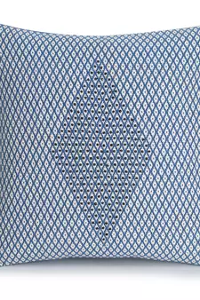 Mezposh Indigo Blue & White Polycotton Jacquard Embellished Cushion Cover (16"x16") (Set of 2)