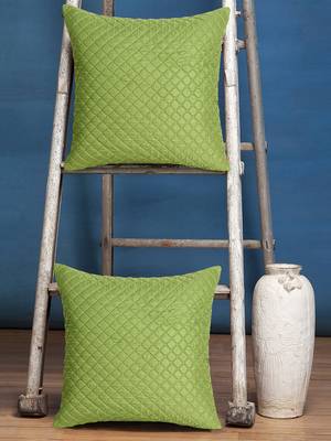 Mezposh Rasta Parrot Green Polyester Checked Quilted Cushion Cover (16"x16") (Set of 2) 1