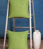 Mezposh Rasta Parrot Green Polyester Checked Quilted Cushion Cover (16"x16") (Set of 2)