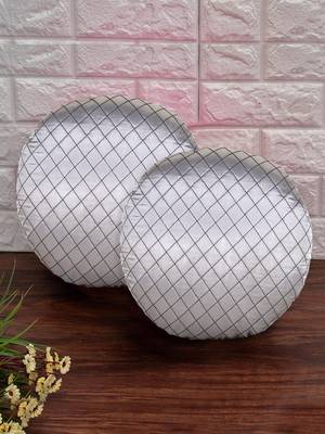 Mezposh Rasta Grey Satin (Polyester) Checked Quilted Cushion Cover (12") (Set of 2) 1