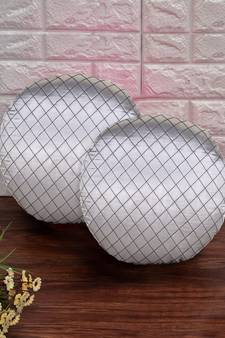 Mezposh Rasta Grey Satin (Polyester) Checked Quilted Cushion Cover (12") (Set of 2)