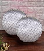 Mezposh Rasta Grey Satin (Polyester) Checked Quilted Cushion Cover (12") (Set of 2)