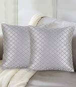 Mezposh Rasta Grey Satin (Polyester) Checked Quilted Cushion Cover (14"X14") (Set of 2)