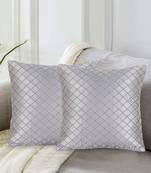 Mezposh Rasta Grey Satin (Polyester) Checked Quilted Cushion Cover (16"X16") (Set of 2)