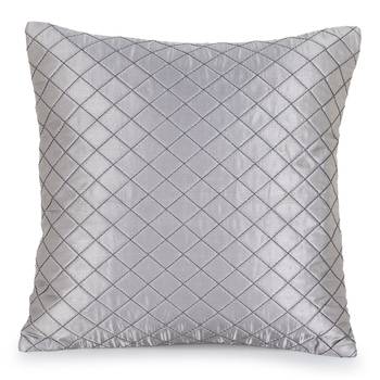 Mezposh Rasta Grey Satin (Polyester) Checked Quilted Cushion Cover (16"X16") (Set of 2) 2