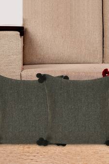 Mezposh Motley Grey Wool Solid Self Design Pompom Cushion Cover (16"x16") (Set of 2)