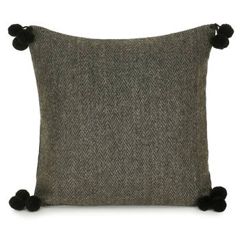 Mezposh Motley Grey Wool Solid Self Design Pompom Cushion Cover (16"x16") (Set of 2) 2