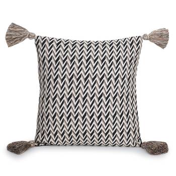 Mezposh Acoustic Natural & Multi Polycotton Jacquard Chevron  Tasselled Cushion Cover (16"x16") (Set of 2) 2