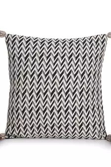 Mezposh Acoustic Natural & Multi Polycotton Jacquard Chevron  Tasselled Cushion Cover (16"x16") (Set of 2)