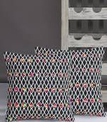 Mezposh Acoustic Black White & Multi Cotton Jacquard Quirky Pompom Cushion Cover (16"x16") (Set of 2)