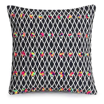 Mezposh Acoustic Black White & Multi Cotton Jacquard Quirky Pompom Cushion Cover (16"x16") (Set of 2) 2