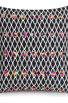 Mezposh Acoustic Black White & Multi Cotton Jacquard Quirky Pompom Cushion Cover (16"x16") (Set of 2)