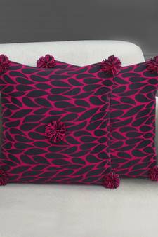 Mezposh Nomad Pink & Black Polyester Jacquard Quirky Pompom Cushion Cover (16"x16") (Set of 2)
