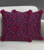 Mezposh Nomad Pink & Black Polyester Jacquard Quirky Pompom Cushion Cover (16"x16") (Set of 2)