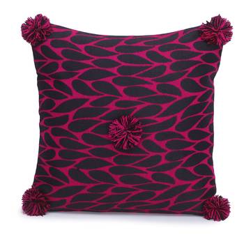 Mezposh Nomad Pink & Black Polyester Jacquard Quirky Pompom Cushion Cover (16"x16") (Set of 2) 2