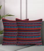 Mezposh Stave Navy & Multi Acrylic Jacquard Textured Cushion Cover (16"x16") (Set of 2)