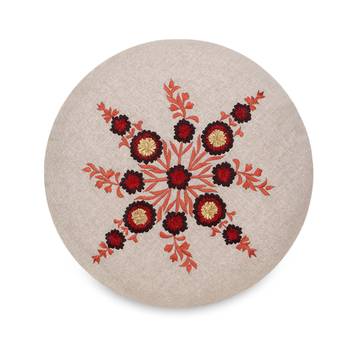 Natural & Red Cotton Floral Embroidered Cushion Cover (16") (Set of 2) 2