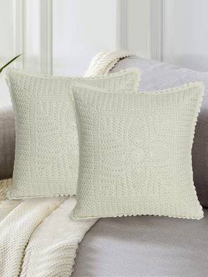 Mezposh Cohort OffWhite Cotton Self Design TexturedHand made Croatia Cushion Cover (16"x16") (Set of 2) 1