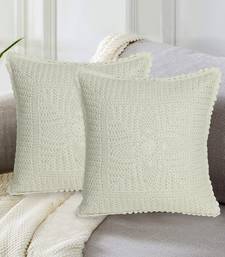 Mezposh Cohort OffWhite Cotton Self Design TexturedHand made Croatia Cushion Cover (16"x16") (Set of 2)