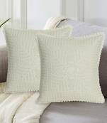 Mezposh Cohort OffWhite Cotton Self Design TexturedHand made Croatia Cushion Cover (16"x16") (Set of 2)
