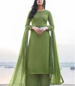 Women's heavy embroidery  work Georgette Semi-stitched Green Salwar Suit Straight kurta and pants