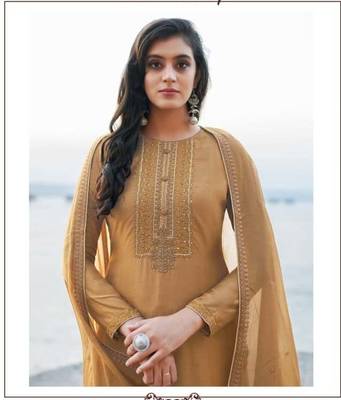 Women's heavy embroidery  work Georgette Semi-stitched Brown  Salwar Suit Straight kurta and pants 2