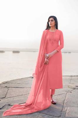 Women's heavy embroidery  work Georgette Semi-stitched Pink Salwar Suit Straight kurta and pants 1