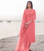 Women's heavy embroidery  work Georgette Semi-stitched Pink Salwar Suit Straight kurta and pants