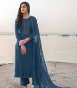 Women's heavy embroidery  work Georgette Semi-stitched Blue Salwar Suit Straight kurta and pants