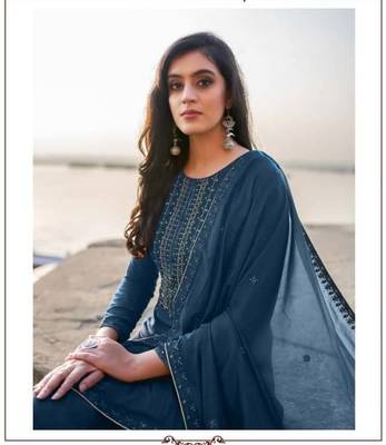 Women's heavy embroidery  work Georgette Semi-stitched Blue Salwar Suit Straight kurta and pants 2