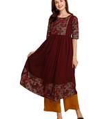 Maroon printed crepe kurtas-and-kurtis