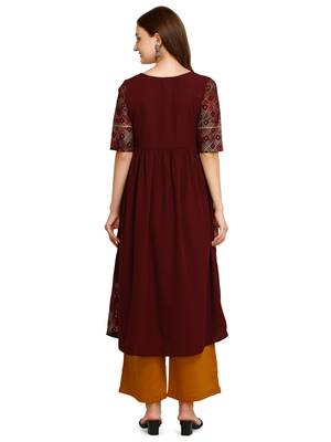 Maroon printed crepe kurtas-and-kurtis 2