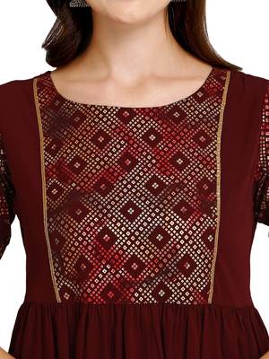 Maroon printed crepe kurtas-and-kurtis 4