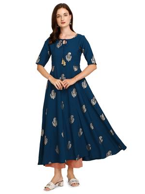 Blue printed crepe kurtas-and-kurtis 1