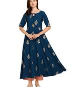 Blue printed crepe kurtas-and-kurtis