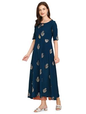 Blue printed crepe kurtas-and-kurtis 3