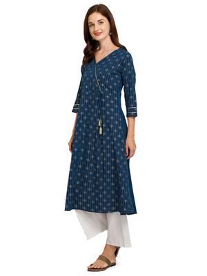 Blue printed crepe kurtas-and-kurtis 3