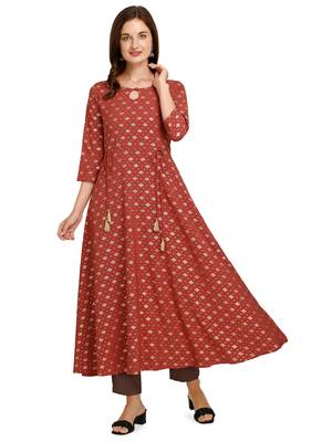 Red printed crepe kurtas-and-kurtis 1
