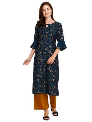 Teal-blue printed crepe kurtas-and-kurtis 1