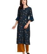 Teal-blue printed crepe kurtas-and-kurtis