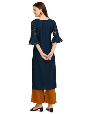 Teal-blue printed crepe kurtas-and-kurtis 2