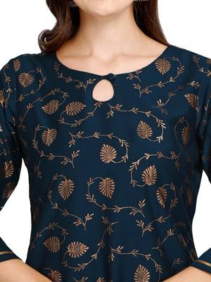 Teal-blue printed crepe kurtas-and-kurtis 4