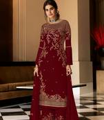 Heavy Front Red Embroidery Work Kurti and Palazzo with Dupatta Set