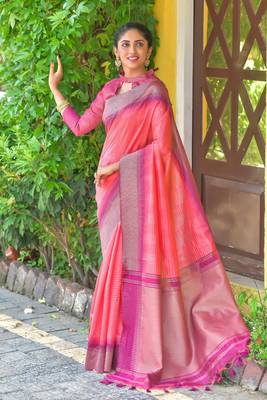 Wine woven tissue saree with blouse 1