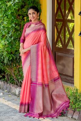 Wine woven tissue saree with blouse 3