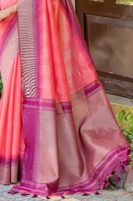 Wine woven tissue saree with blouse 4